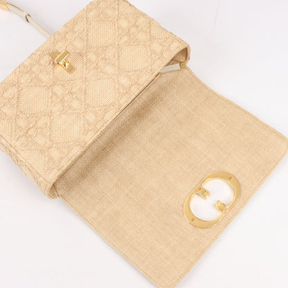 Dior Caro Raffia x Leather Medium Shoulder Bag in Beige