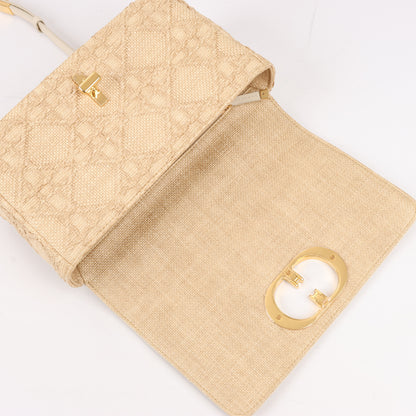 Christian Dior Caro Raffia x Leather Medium Shoulder Bag in Beige
