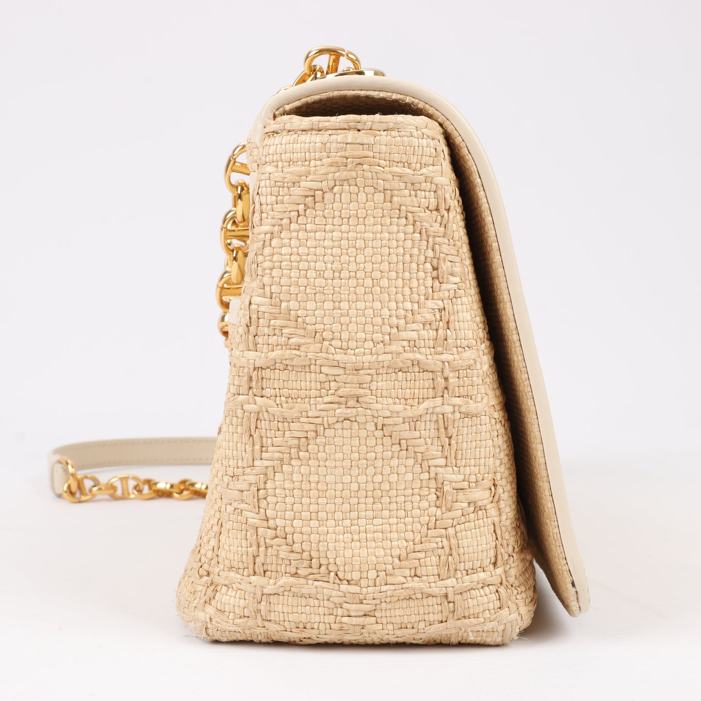 Dior Caro Raffia x Leather Medium Shoulder Bag in Beige