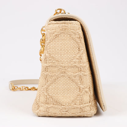 Dior Caro Raffia x Leather Medium Shoulder Bag in Beige