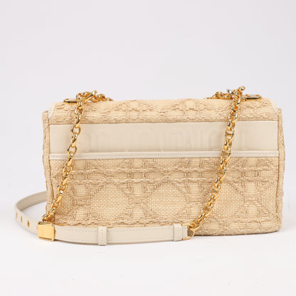Dior Caro Raffia x Leather Medium Shoulder Bag in Beige