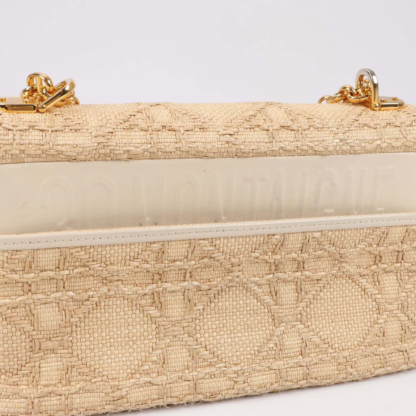 Christian Dior Caro Raffia x Leather Medium Shoulder Bag in Beige