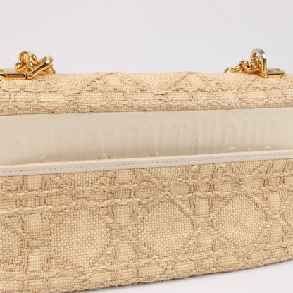 Dior Caro Raffia x Leather Medium Shoulder Bag in Beige