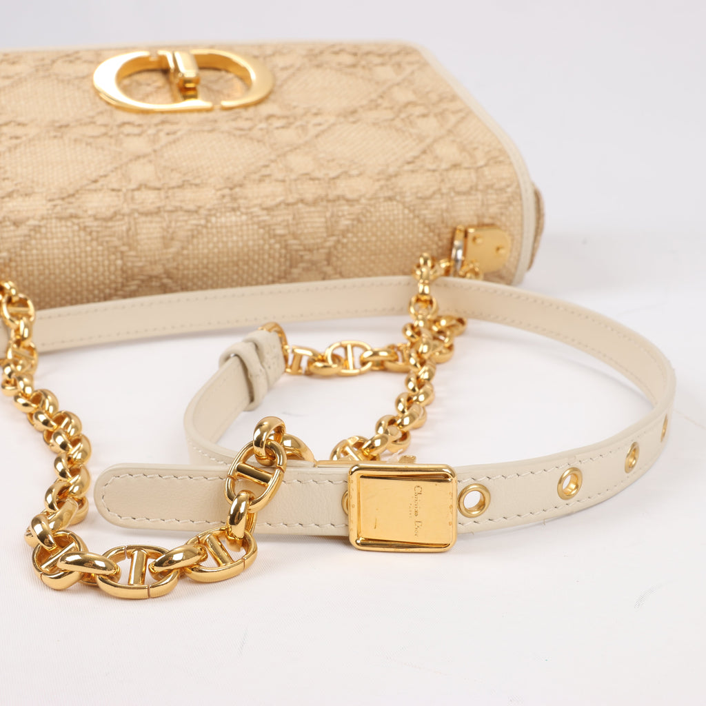 Dior Caro Raffia x Leather Medium Shoulder Bag in Beige