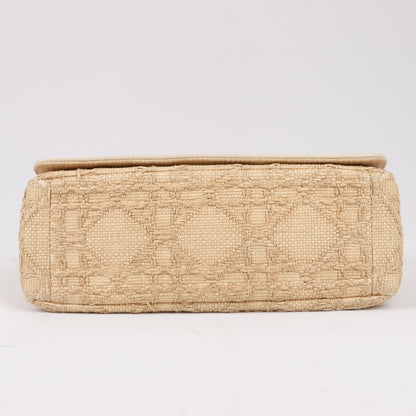 Christian Dior Caro Raffia x Leather Medium Shoulder Bag in Beige