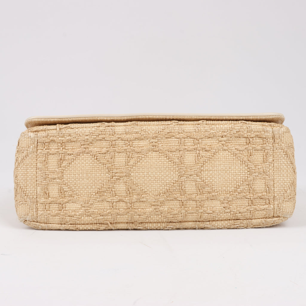 Dior Caro Raffia x Leather Medium Shoulder Bag in Beige