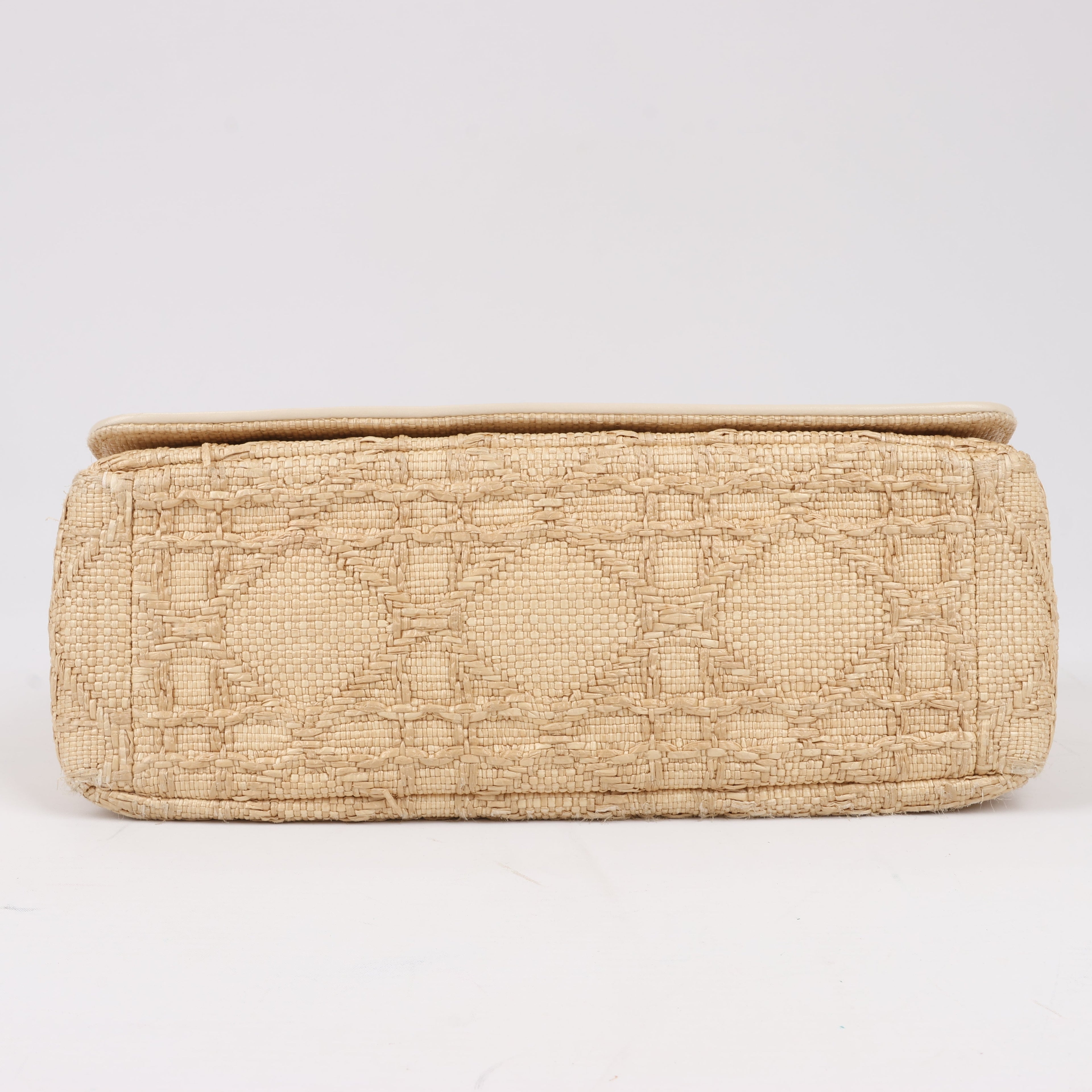 Dior Caro Raffia x Leather Medium Shoulder Bag in Beige