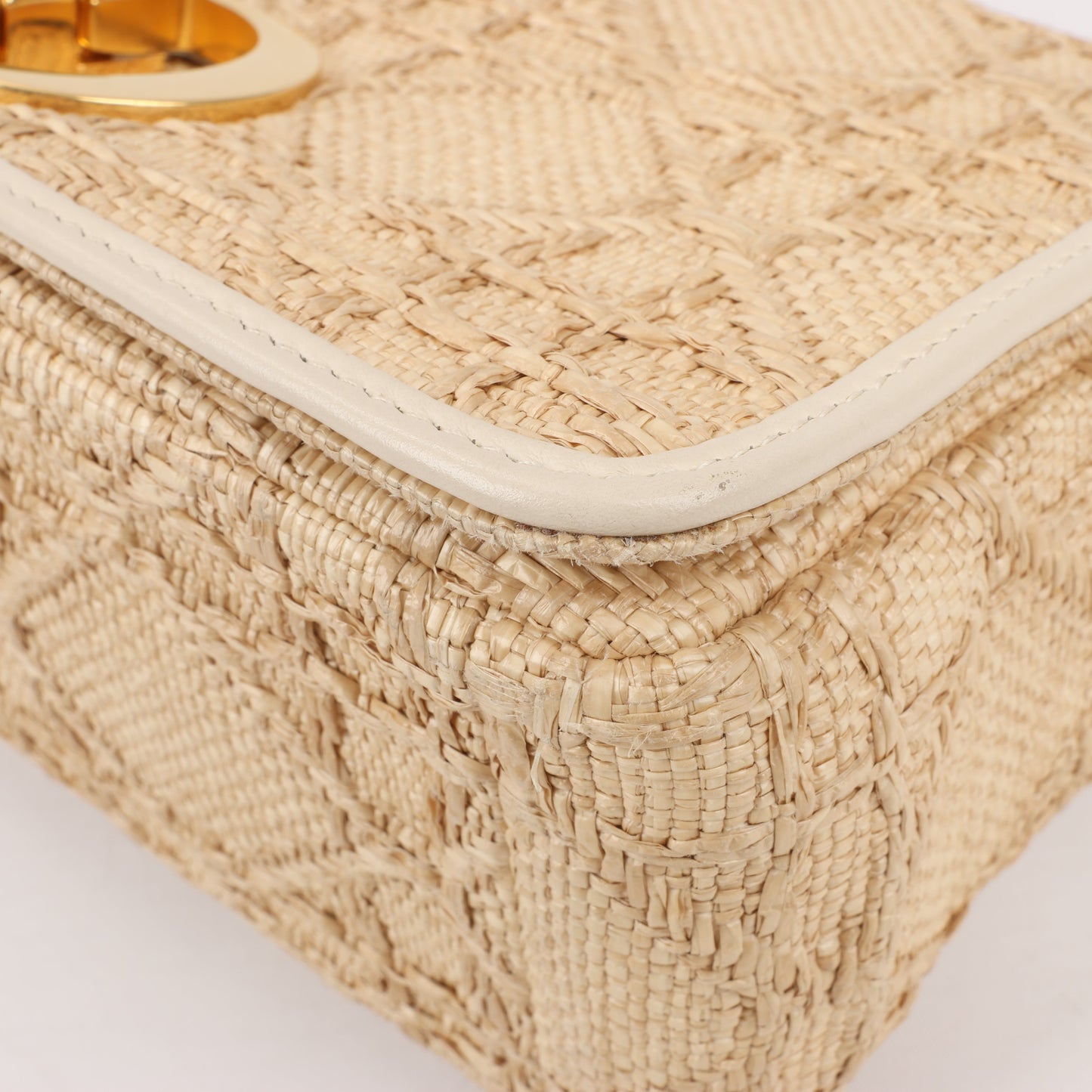 Dior Caro Raffia x Leather Medium Shoulder Bag in Beige