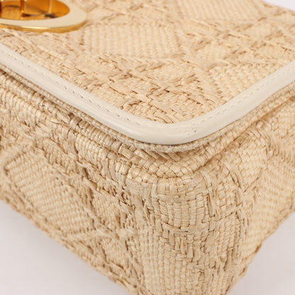 Dior Caro Raffia x Leather Medium Shoulder Bag in Beige