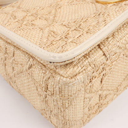 Dior Caro Raffia x Leather Medium Shoulder Bag in Beige