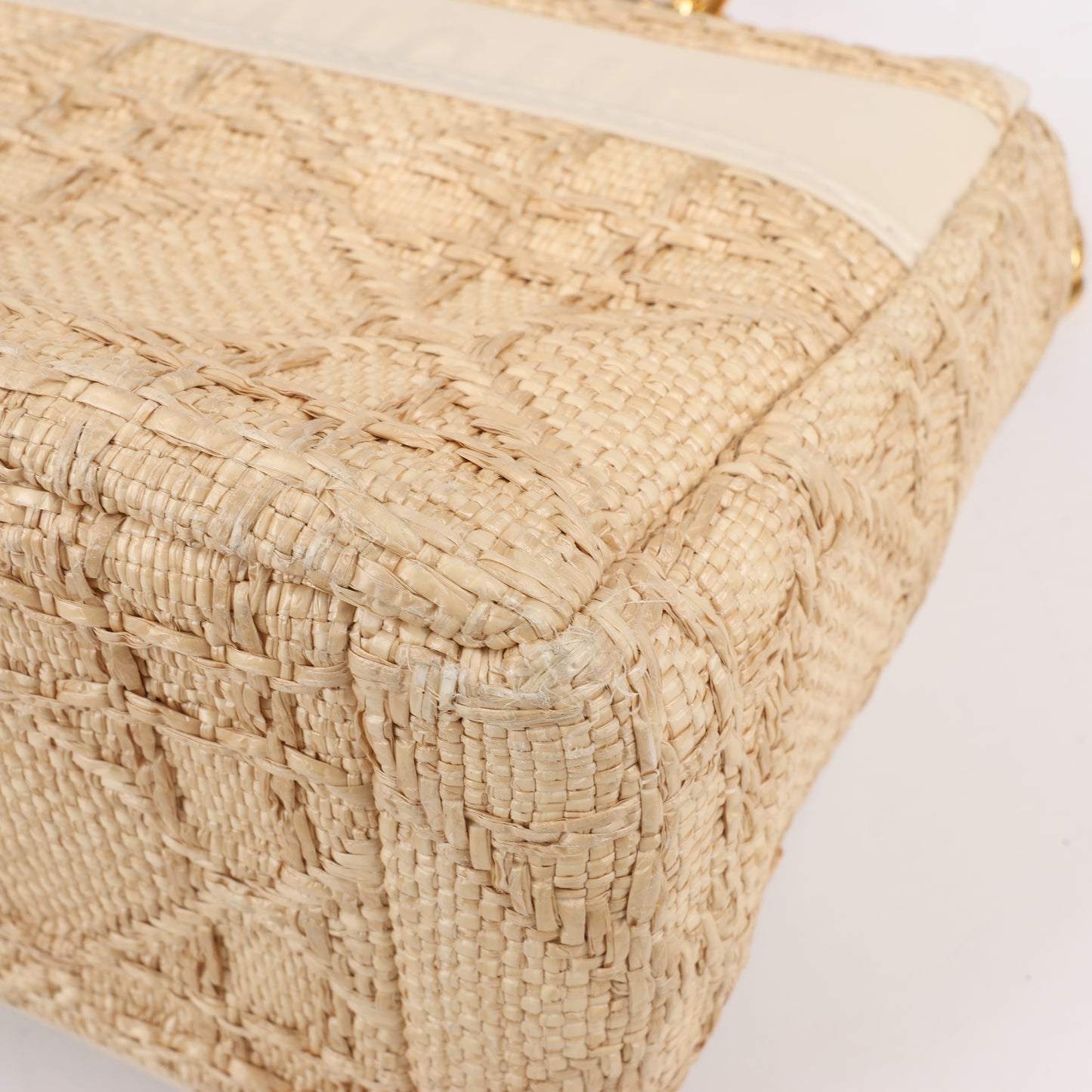 Christian Dior Caro Raffia x Leather Medium Shoulder Bag in Beige