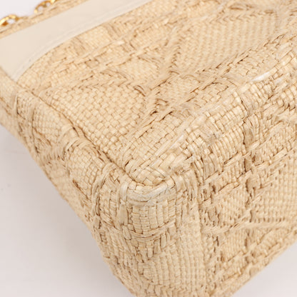 Dior Caro Raffia x Leather Medium Shoulder Bag in Beige