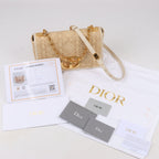 Dior Caro Raffia x Leather Medium Shoulder Bag in Beige