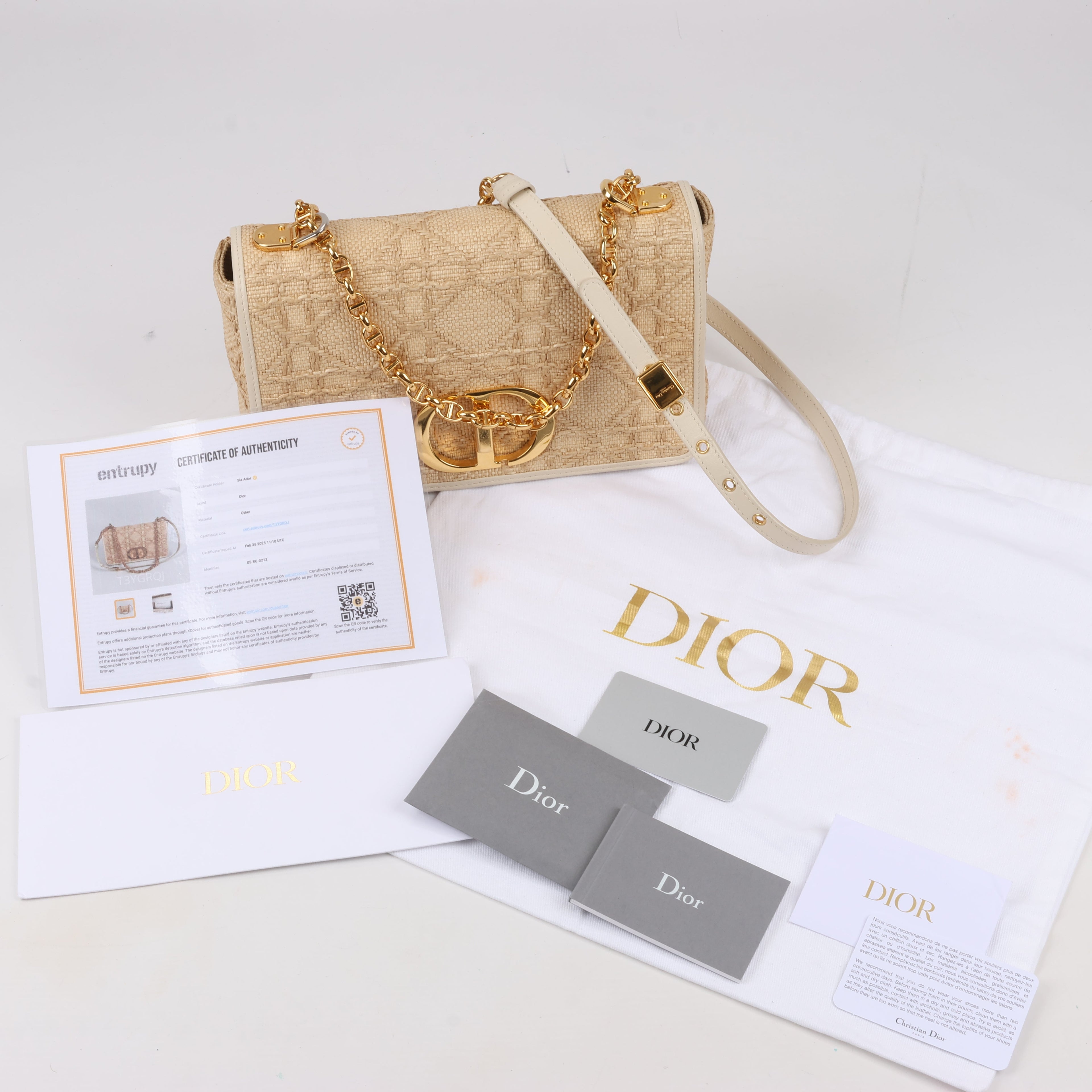 Dior Caro Raffia x Leather Medium Shoulder Bag in Beige