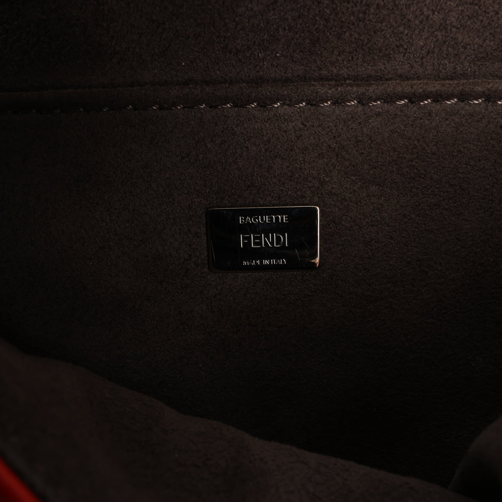 FENDI Double Micro Baguette Leather Chain Shoulder Bag in Red 8M0371