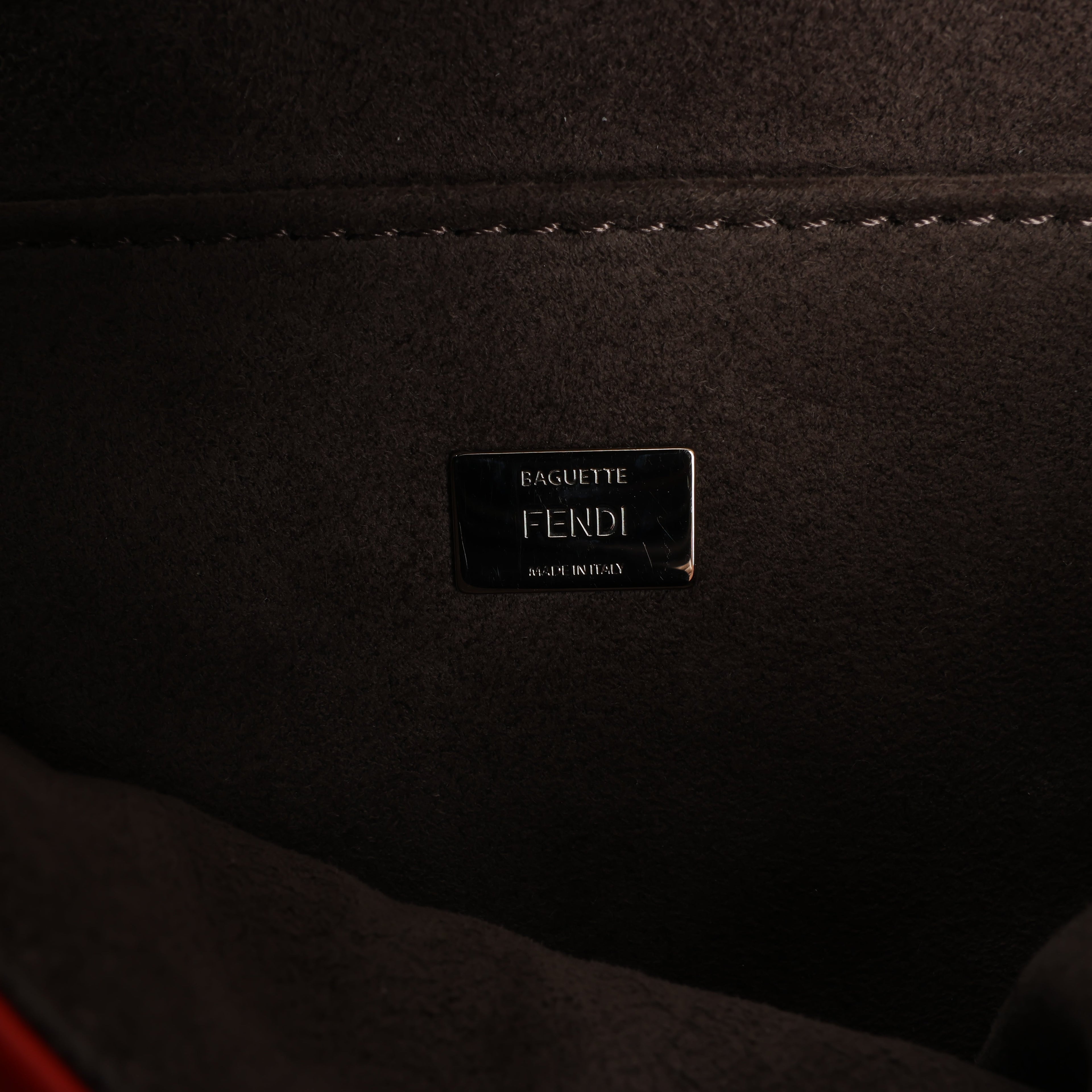 FENDI Double Micro Baguette Leather Chain Shoulder Bag in Red 8M0371