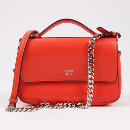 FENDI Double Micro Baguette Leather Chain Shoulder Bag in Red 8M0371