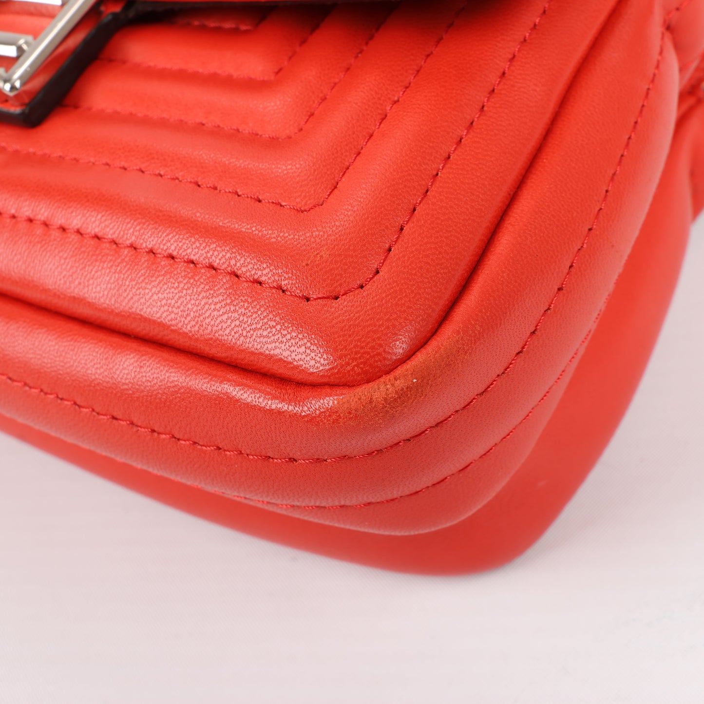 FENDI Double Micro Baguette Leather Chain Shoulder Bag in Red 8M0371