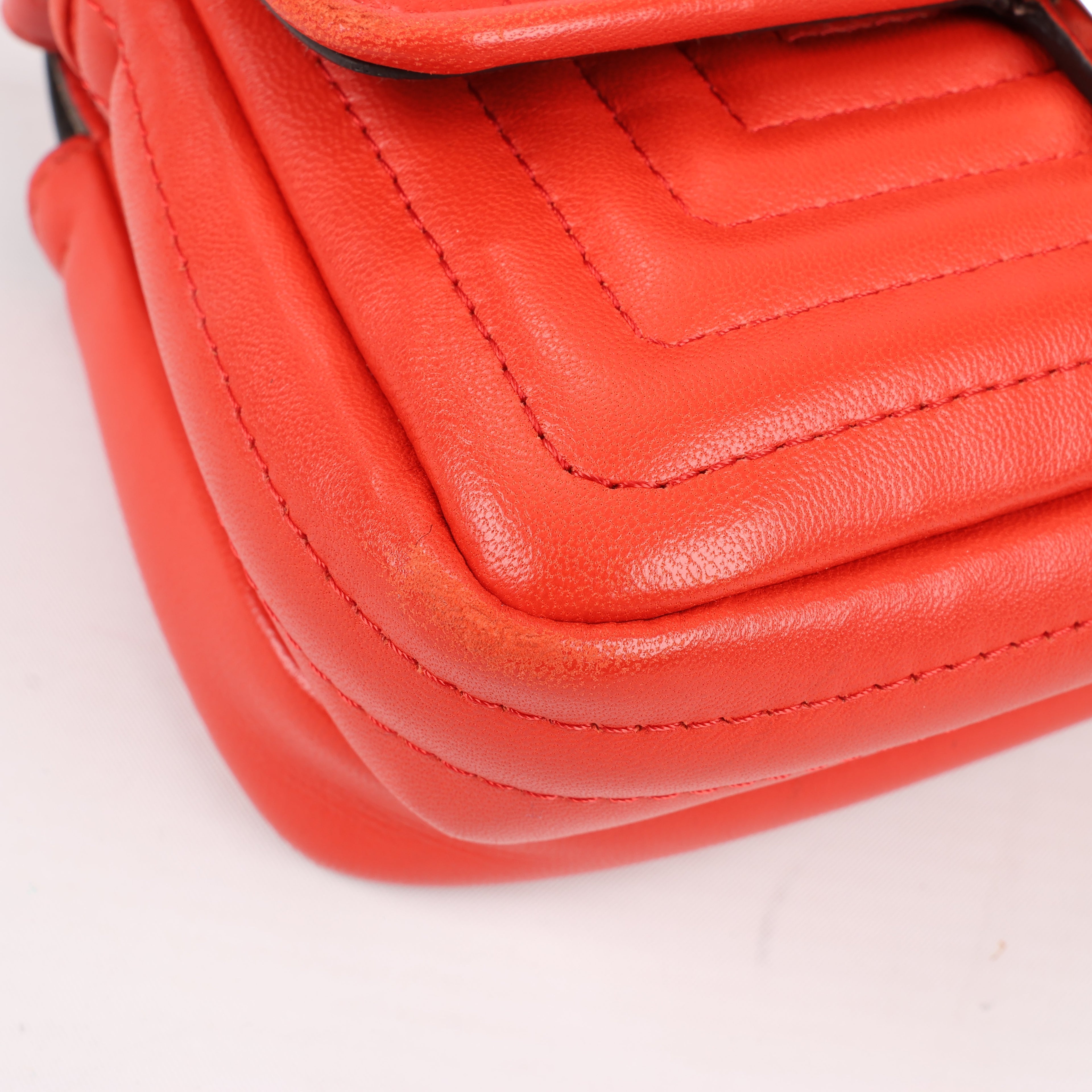 FENDI Double Micro Baguette Leather Chain Shoulder Bag in Red 8M0371