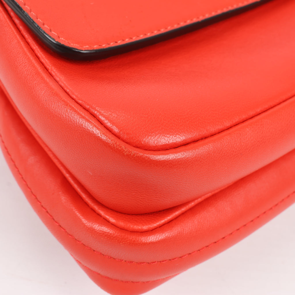 FENDI Double Micro Baguette Leather Chain Shoulder Bag in Red 8M0371
