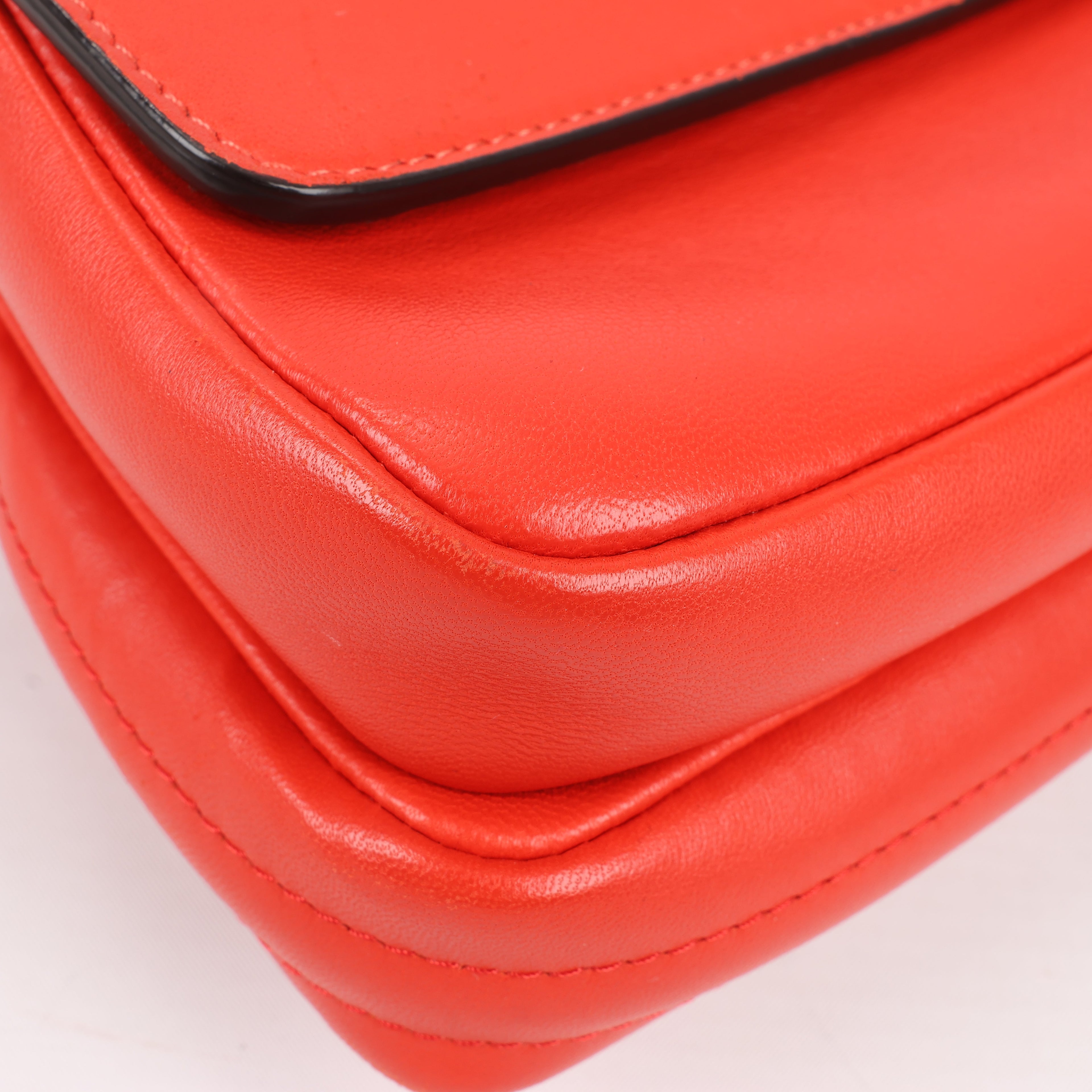 FENDI Double Micro Baguette Leather Chain Shoulder Bag in Red 8M0371