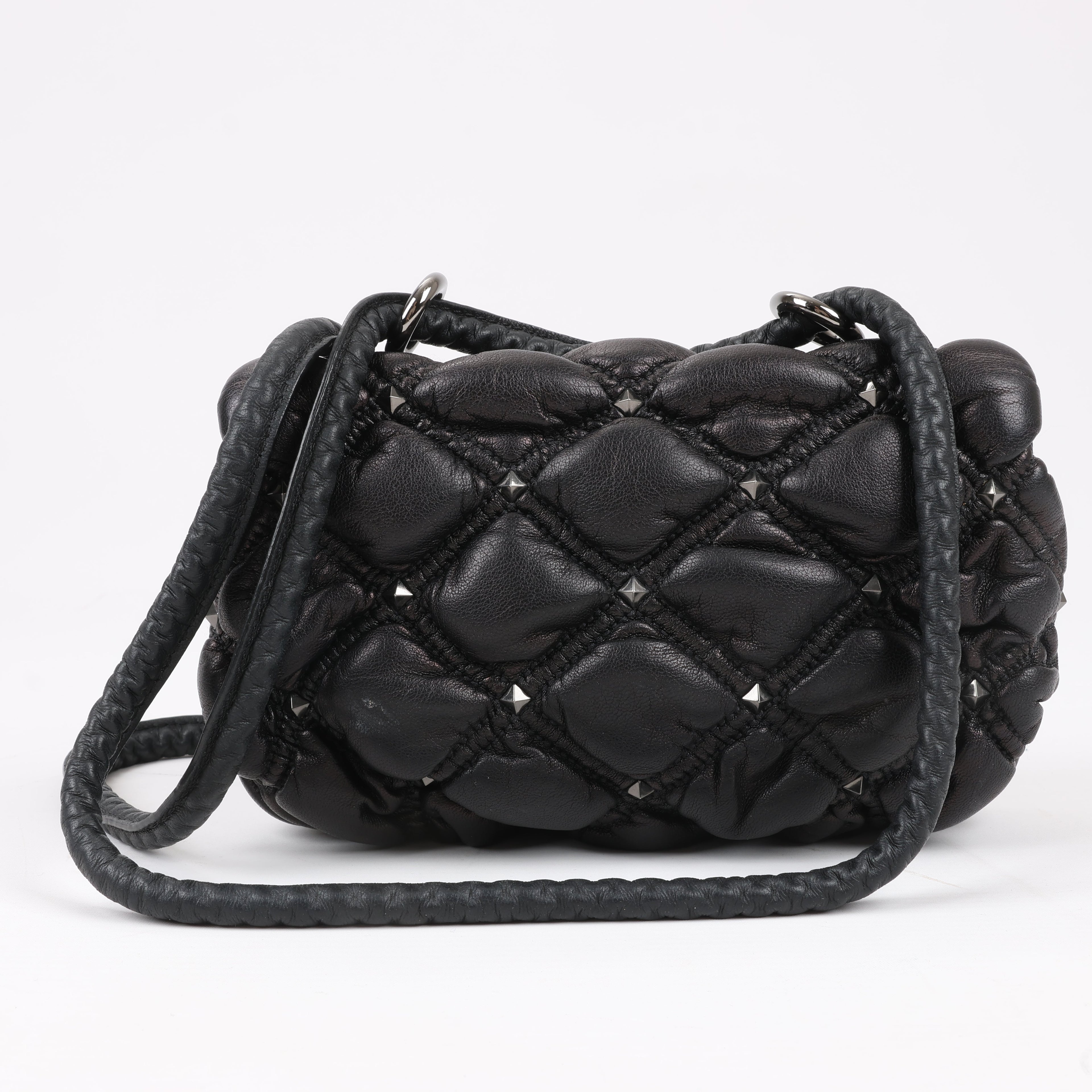 Valentino Garavani Nappa Small Spikeme Shoulder Bag in Black