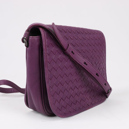 BOTTEGA VENETA Bolso de hombro de piel Intrecciato en color morado