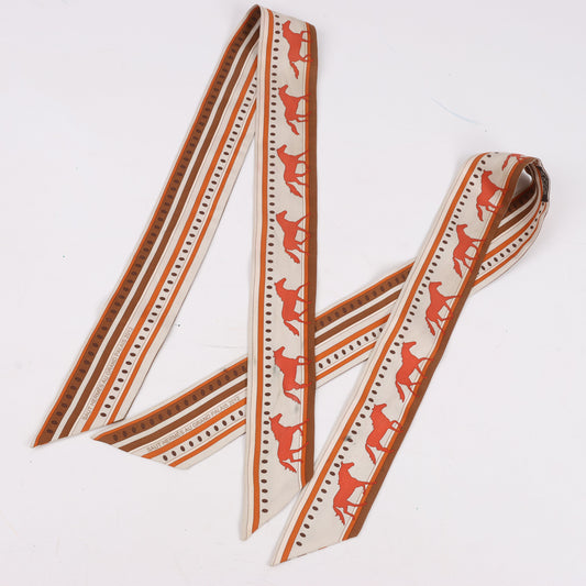 Hermès Sequences Horse Twilly Scarves in Orange