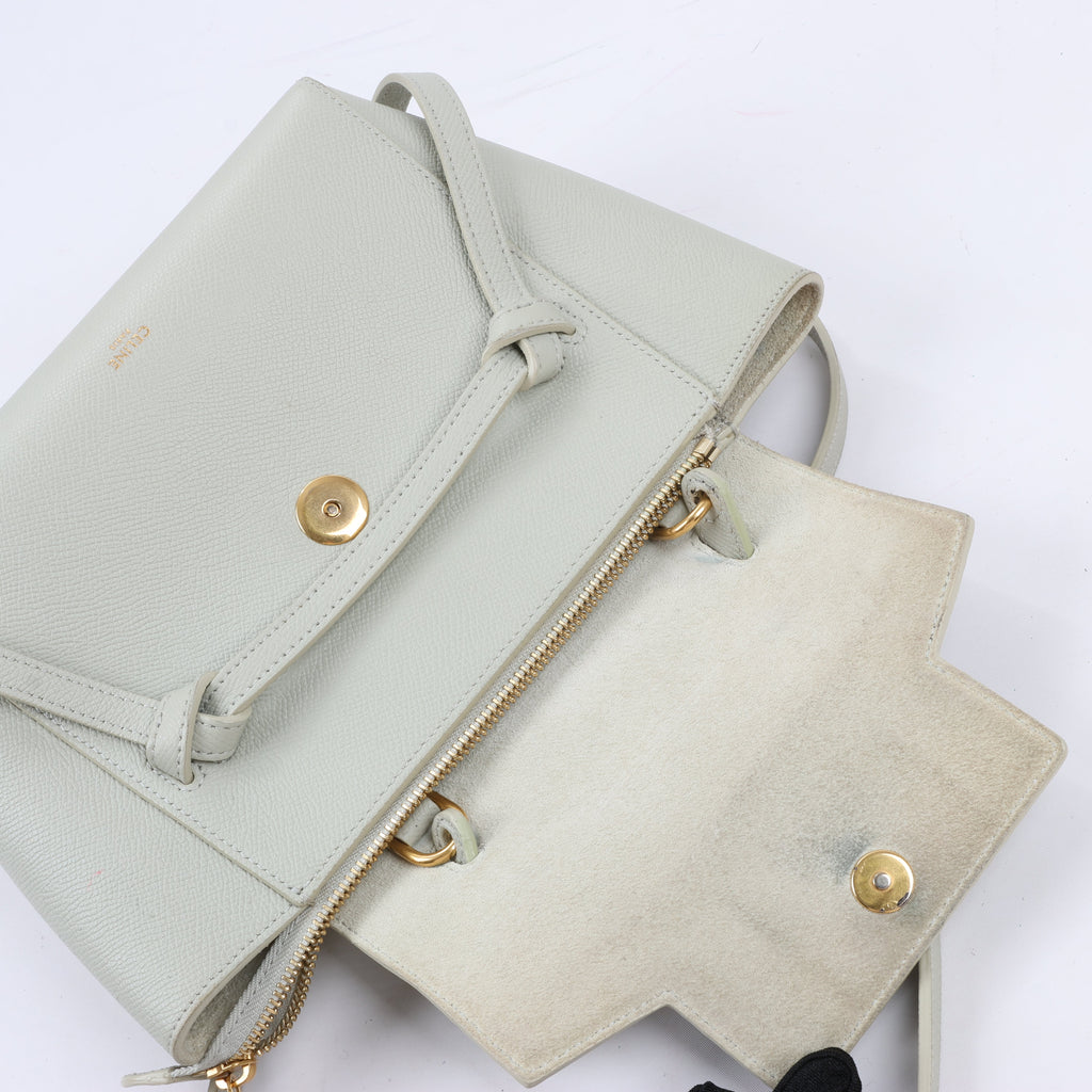 CELINE Belt Bag Grained Calfskin Nano 2Way Handbag in Mint