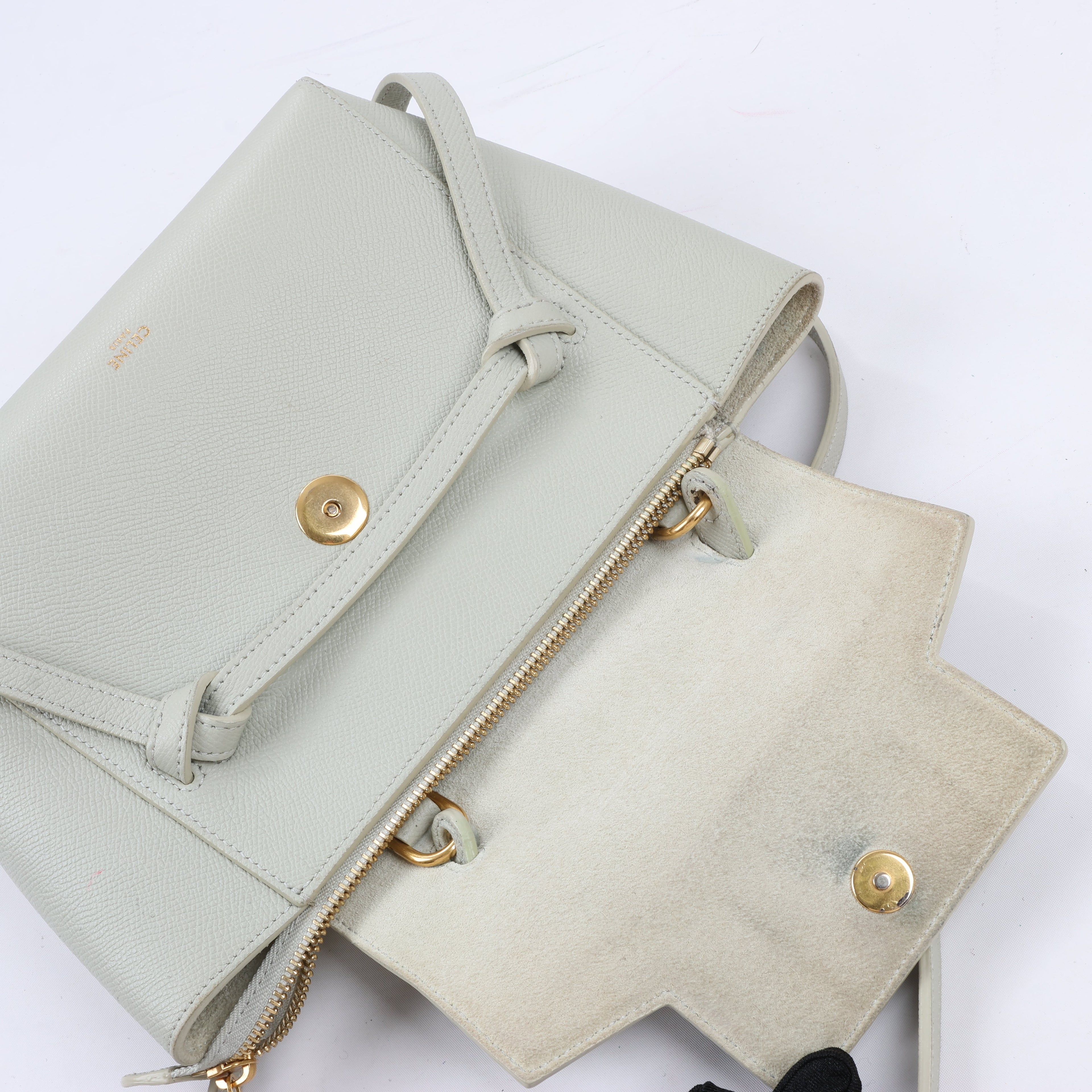 CELINE Belt Bag Grained Calfskin Nano 2Way Handbag in Mint