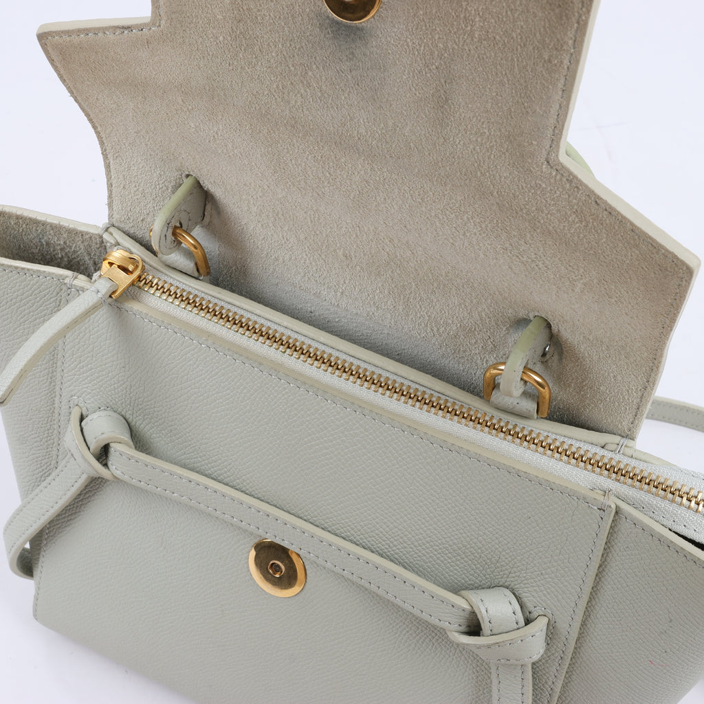 CELINE Belt Bag Grained Calfskin Nano 2Way Handbag in Mint
