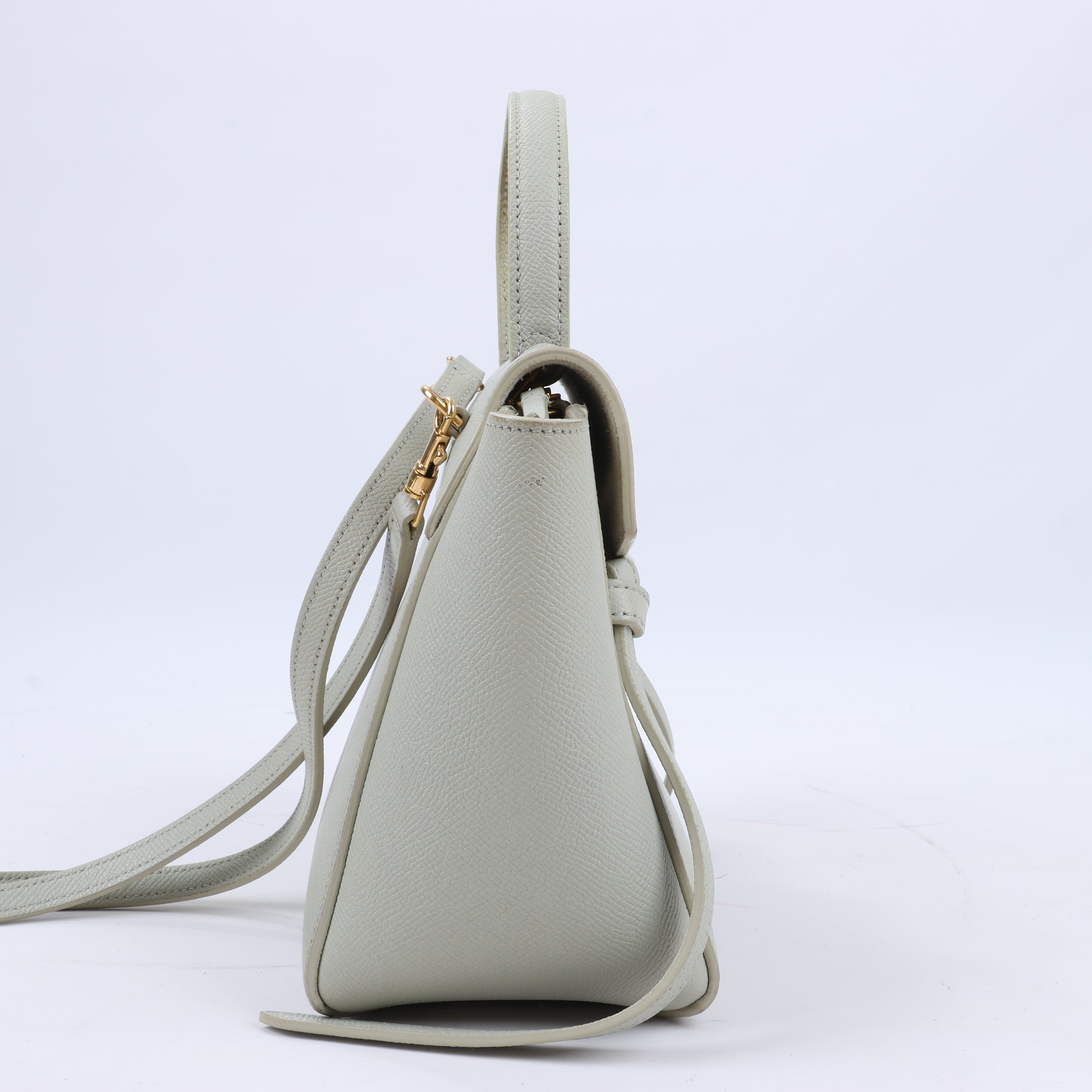 CELINE Belt Bag Grained Calfskin Nano 2Way Handbag in Mint
