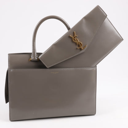 Saint Laurent Paris Uptown Leather Handbag in Gray 557653