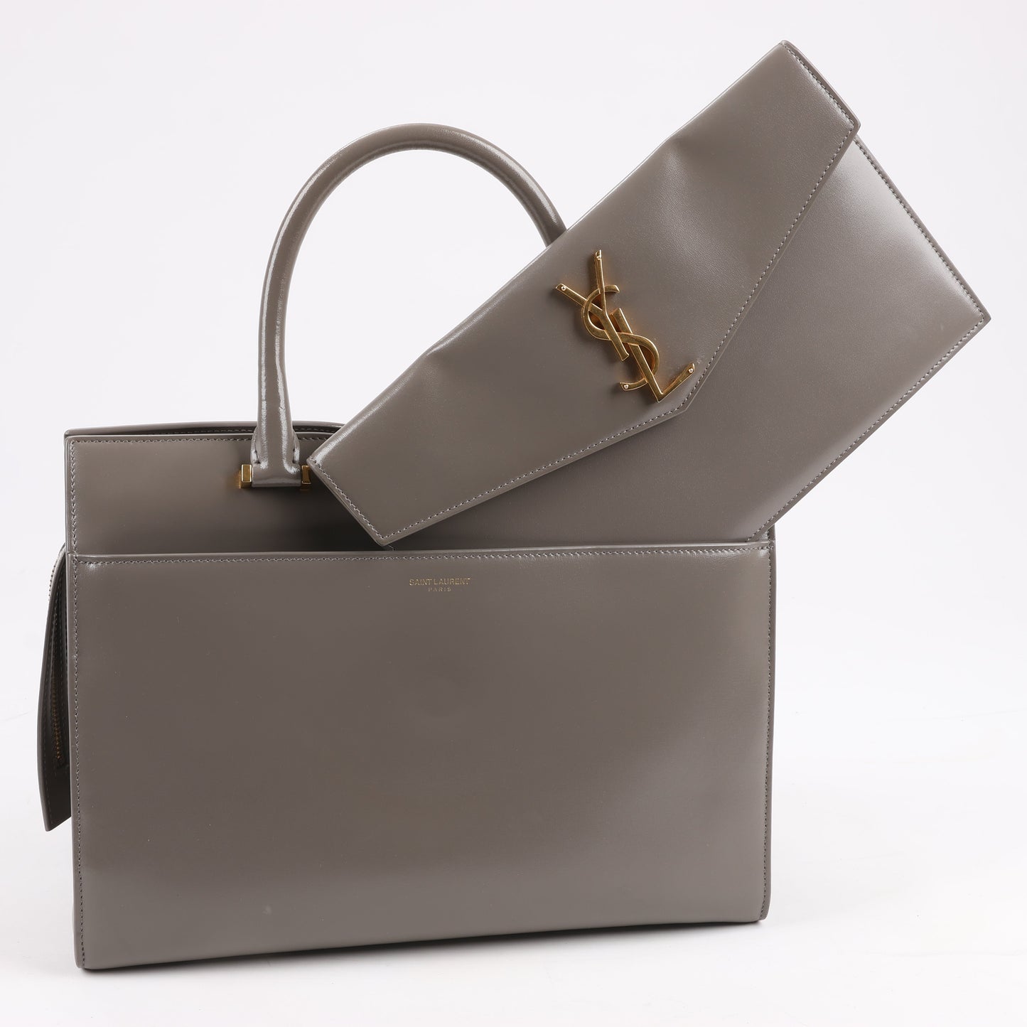 Saint Laurent Paris Uptown Leather Handbag in Gray 557653