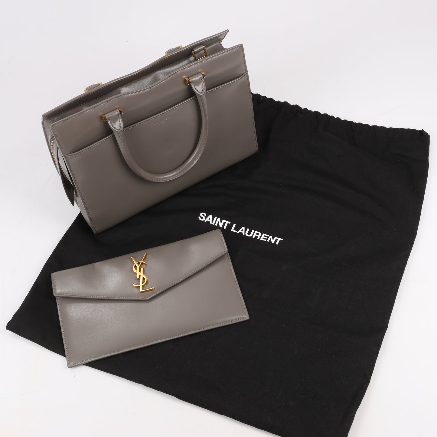 Saint Laurent Paris Uptown Leather Handbag in Gray 557653