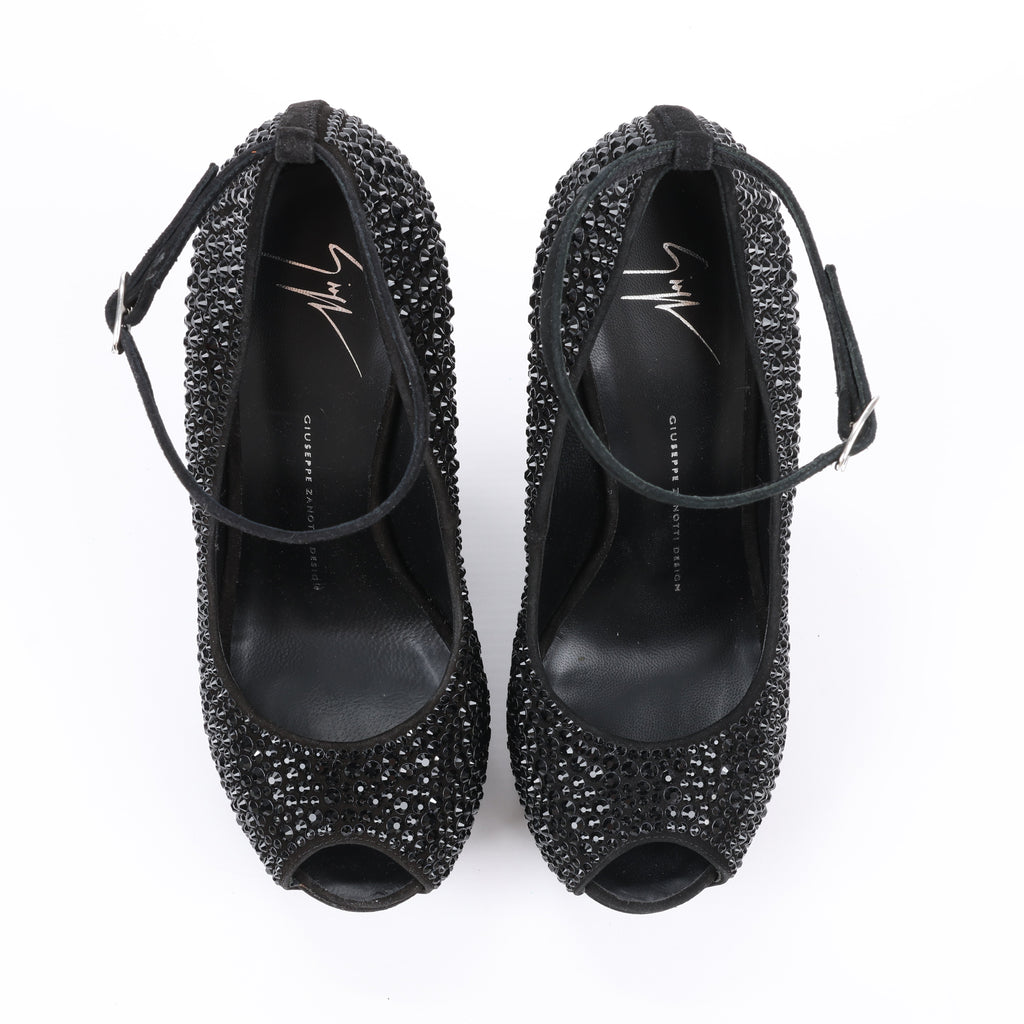 Giuseppe Zanotti Swarovski Crystal No-Heel Platform Wedges - Size 38 EU