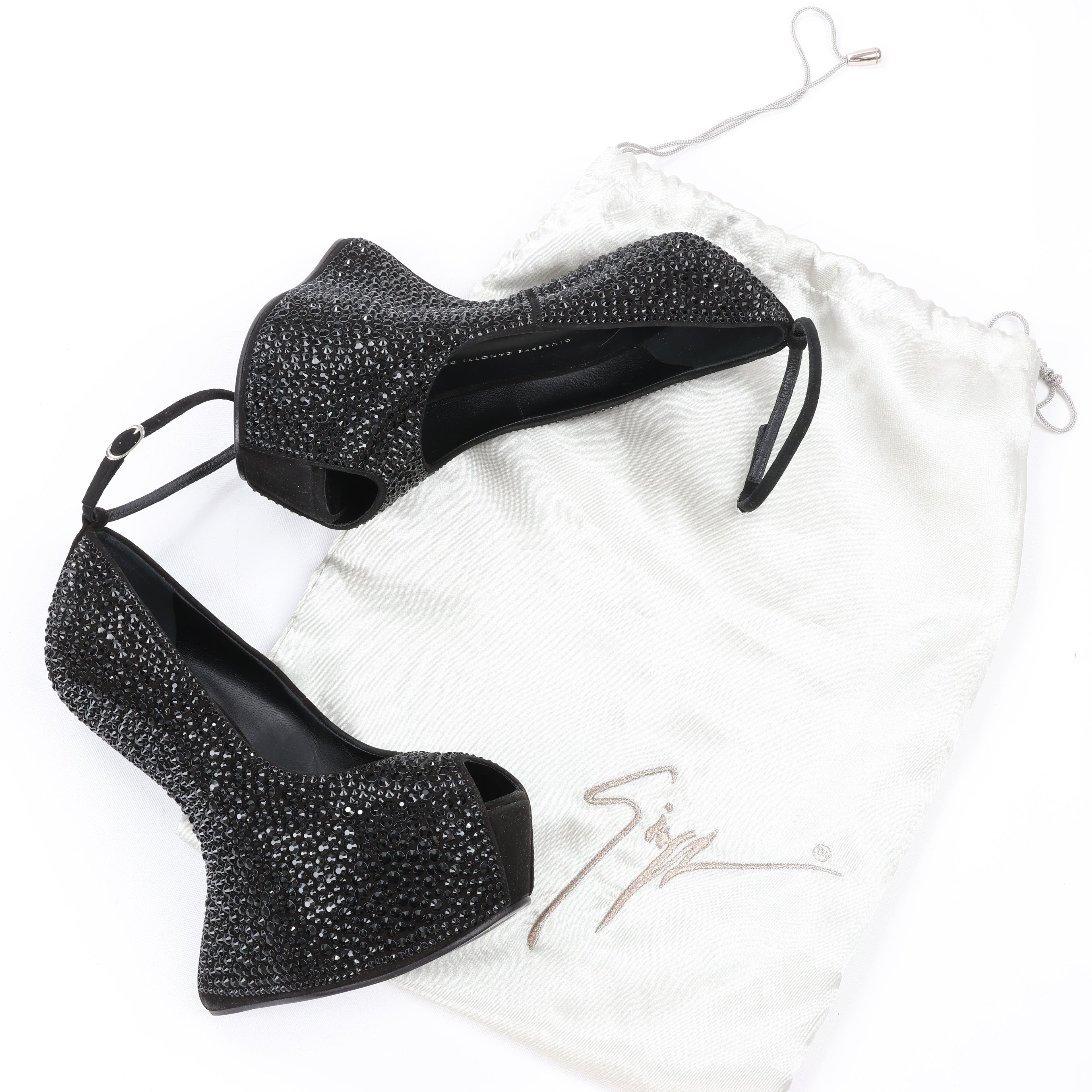 Giuseppe Zanotti Swarovski Crystal No-Heel Platform Wedges - Size 38 EU