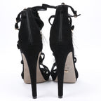 Sergio Rossi Black Suede Crystal And Peacock Embellished Platform Sandal Heels in Size 38 EU