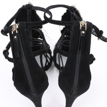 Sergio Rossi Black Suede Crystal And Peacock Embellished Platform Sandal Heels in Size 38 EU