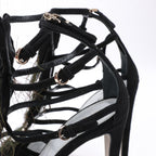 Sergio Rossi Black Suede Crystal And Peacock Embellished Platform Sandal Heels in Size 38 EU