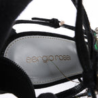 Sergio Rossi Black Suede Crystal And Peacock Embellished Platform Sandal Heels in Size 38 EU