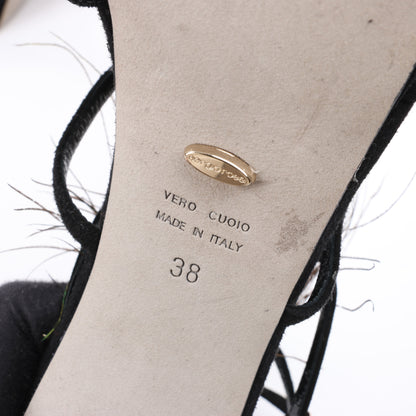 Sergio Rossi Plateau-Sandalen aus schwarzem Wildleder mit Kristall- und Pfauenmotiven in Größe 38 (EU)