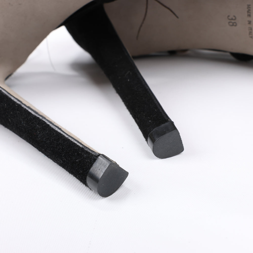 Sergio Rossi Black Suede Crystal And Peacock Embellished Platform Sandal Heels in Size 38 EU
