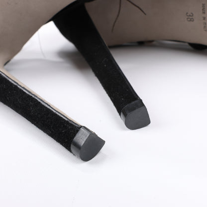 Sergio Rossi Plateau-Sandalen aus schwarzem Wildleder mit Kristall- und Pfauenmotiven in Größe 38 (EU)