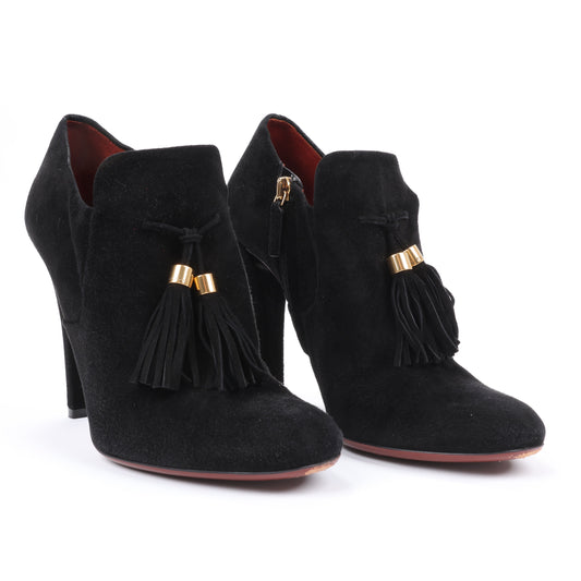 Gucci Black Suede Tasseled Ankle Boots - Size 37.5 EU 298169