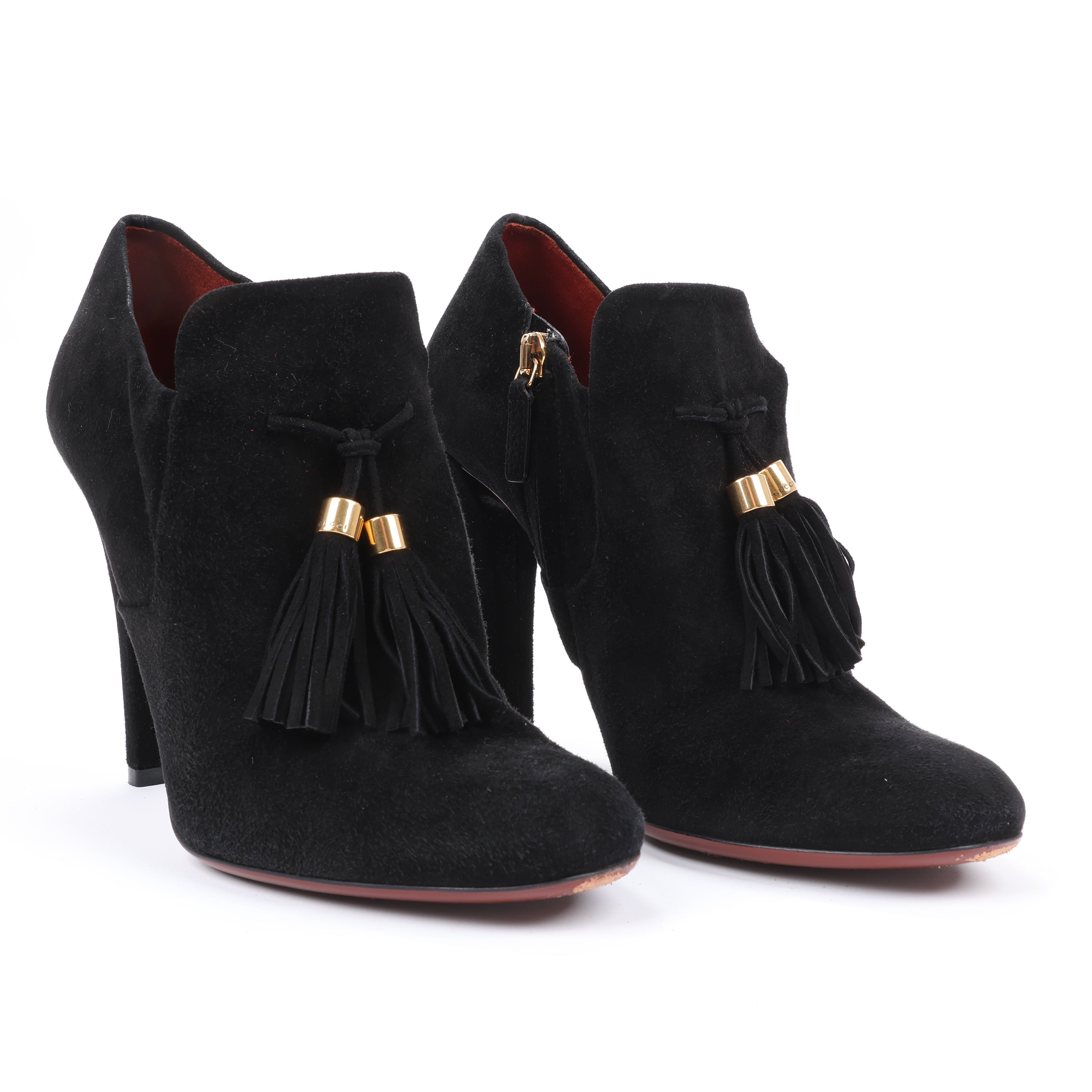 Gucci Black Suede Tasseled Ankle Boots - Size 37.5 EU 298169