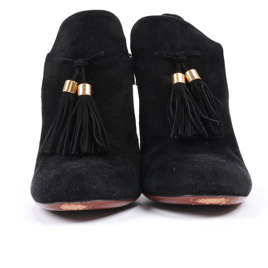 Gucci Black Suede Tasseled Ankle Boots - Size 37.5 EU 298169