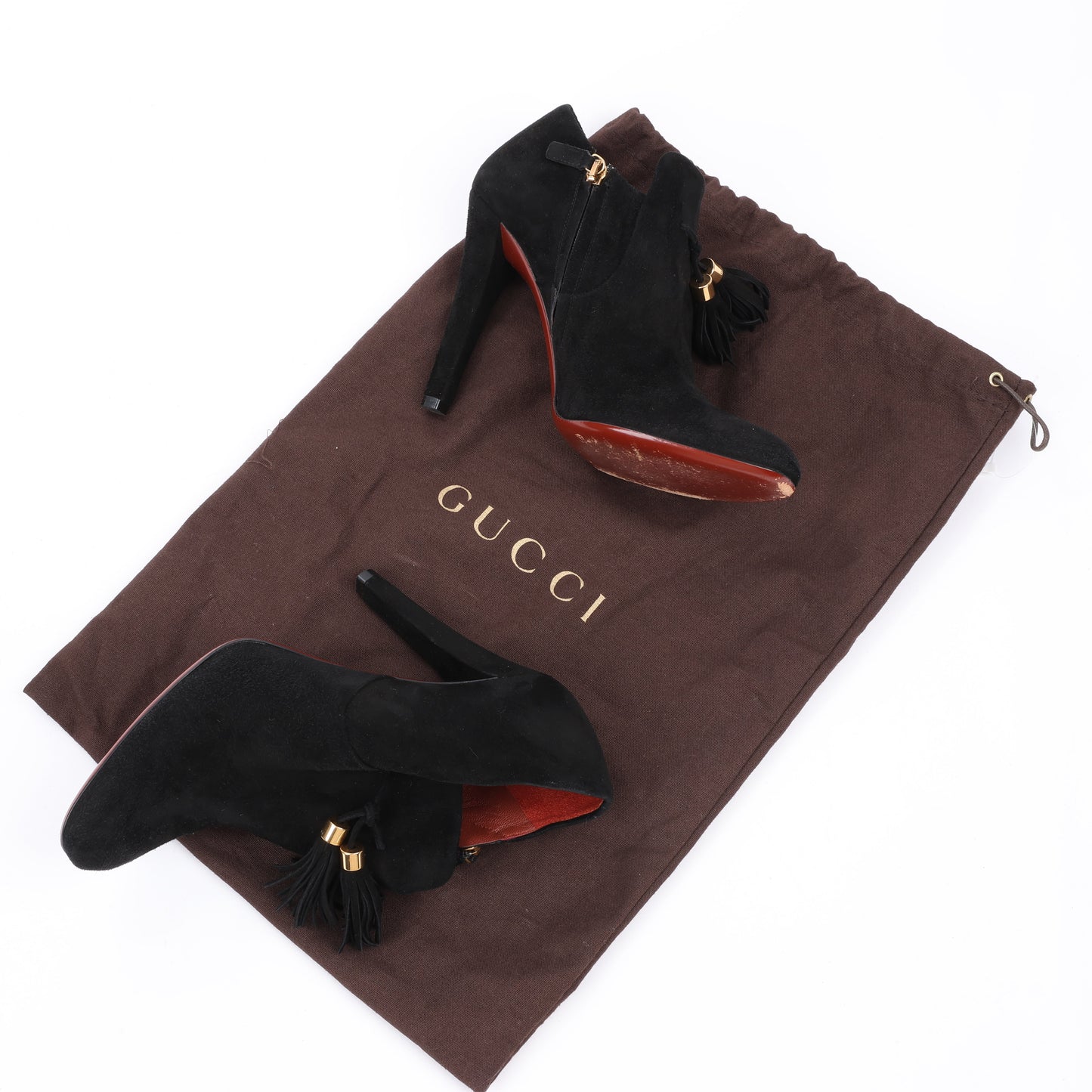 Gucci Black Suede Tasseled Ankle Boots - Size 37.5 EU 298169