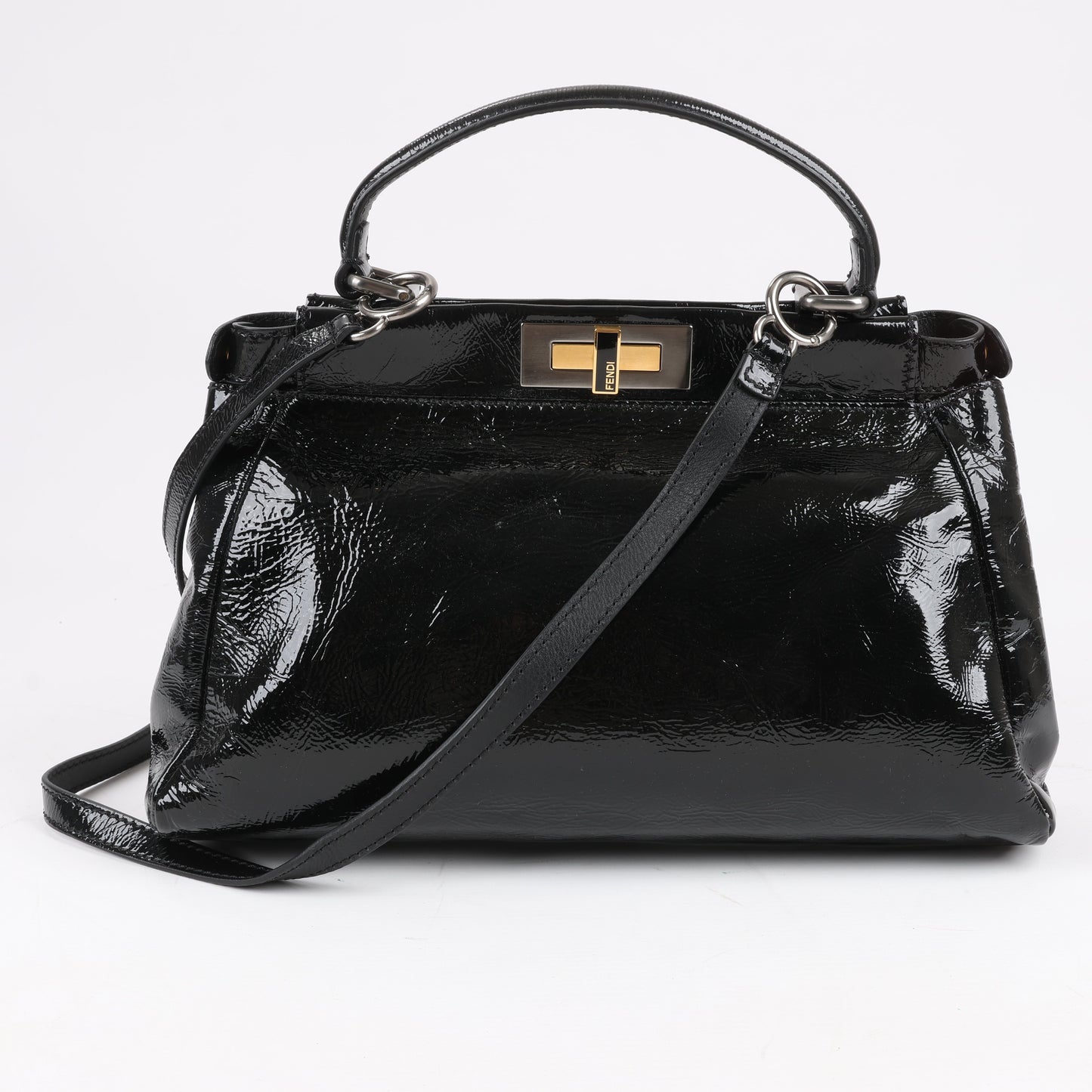 Fendi Peekaboo Patent Leather 2Way Handbag in Black 8BN211