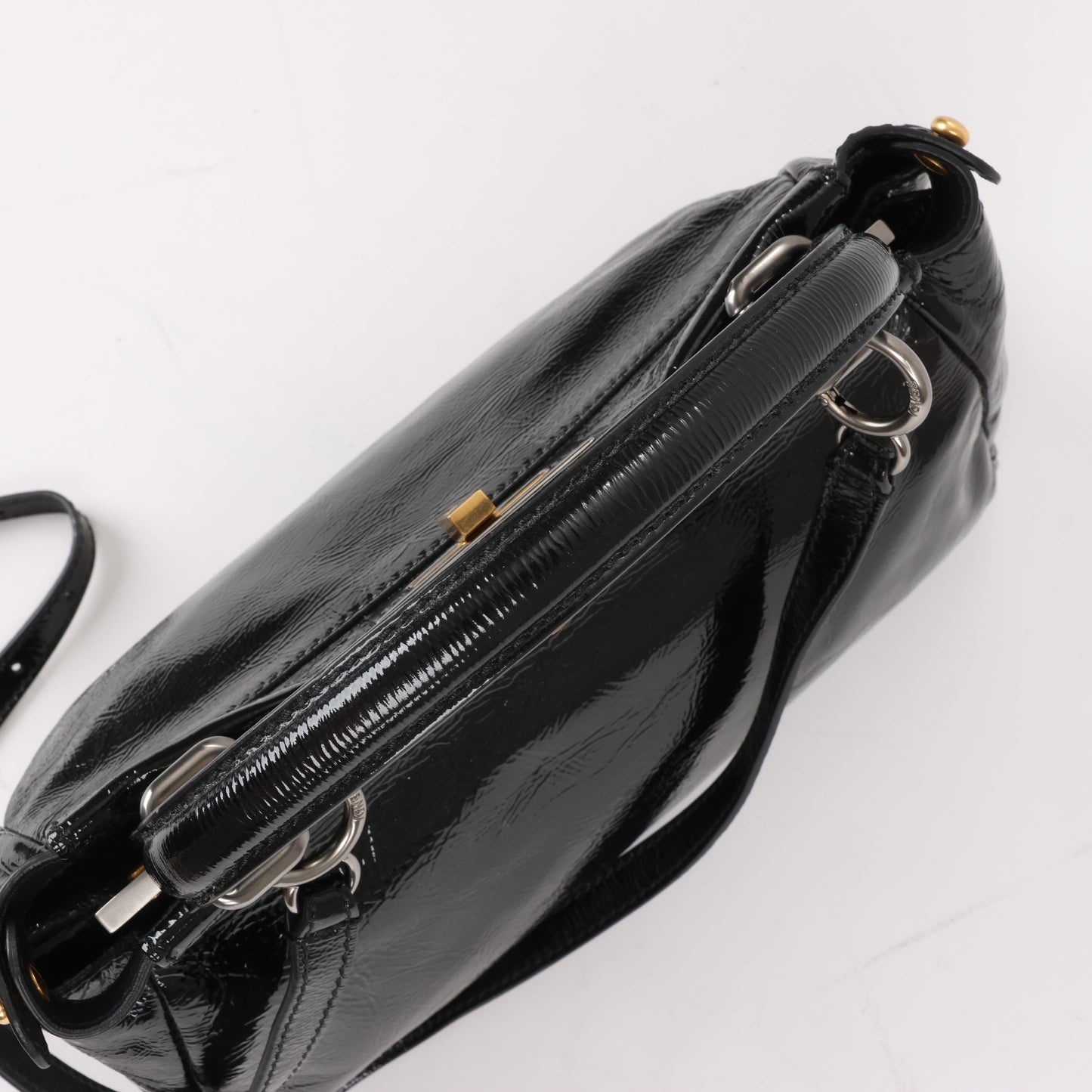 Fendi Peekaboo Patent Leather 2Way Handbag in Black 8BN211